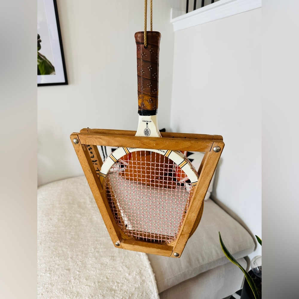 Vintage International Racqetball Racket & Wooden Holder